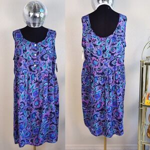 NWT Vintage 90s Meghan Matthews Floral Print Dress, Size L, Purple, Mervyn's
